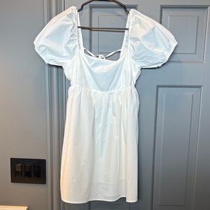 Le Lis White Mini Dress With Elastic Waist and Puffy Sleeves Women’s Size Medium